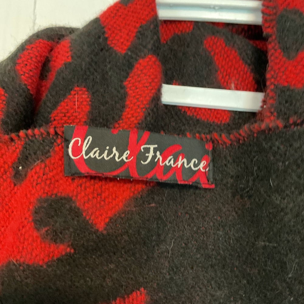 Claire France Scarf Womens OS Red Excellent Animal Print Leopard Zebra Fringe - Picture 3 of 6